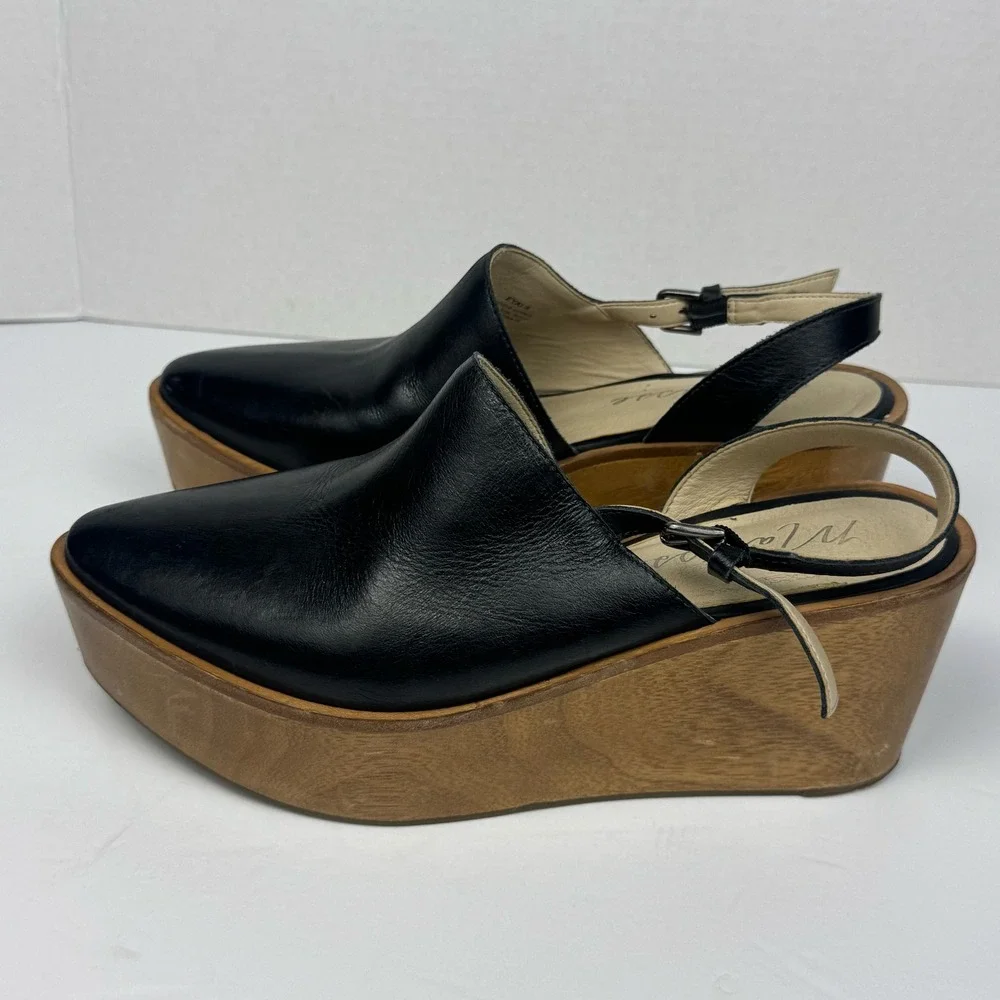 Matisse Eyals Slingback Platform Wedge Mule Sandal Womens 8 Black Leather